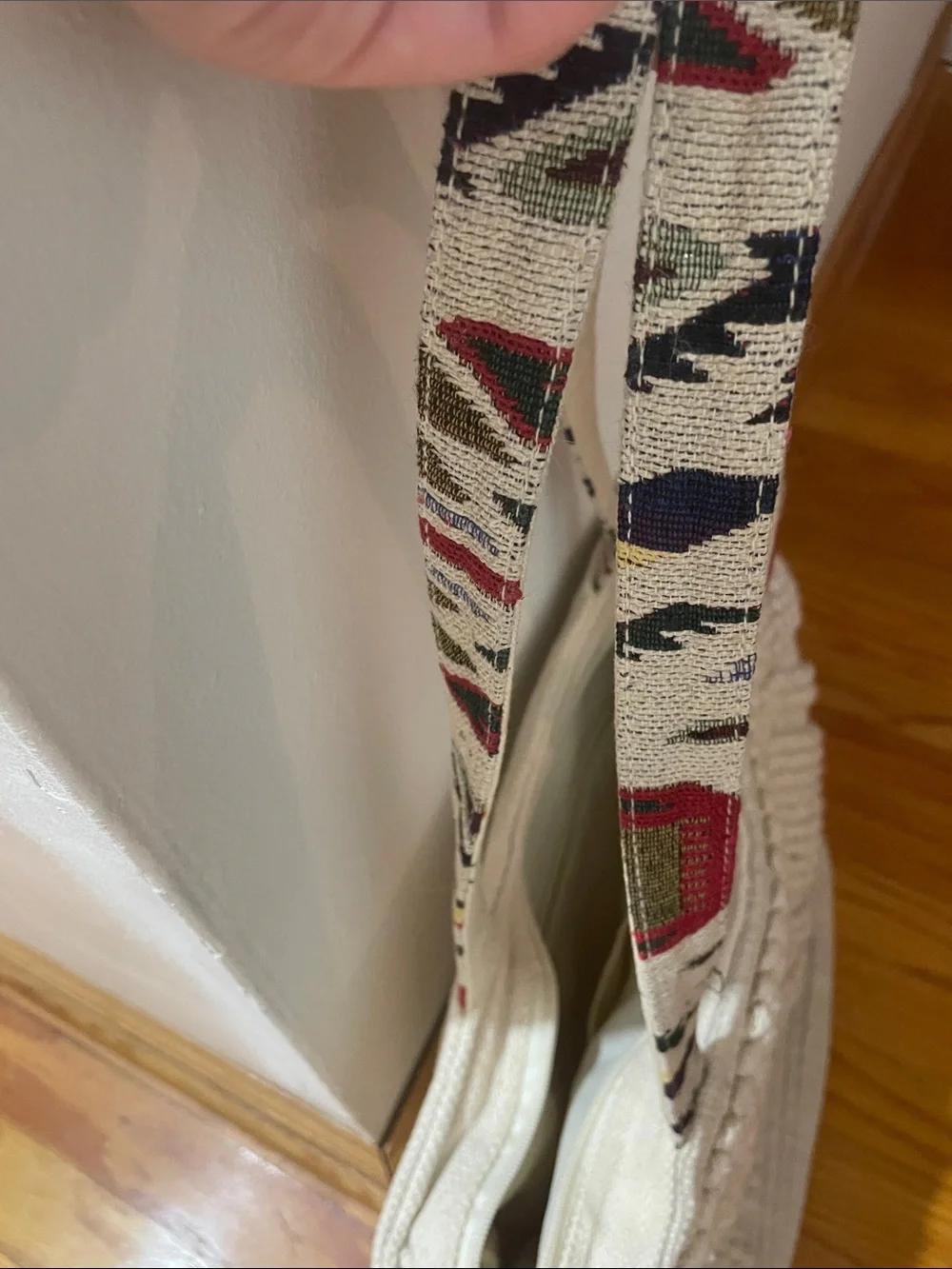 Woven Cream Tote Bag with Patterned Straps